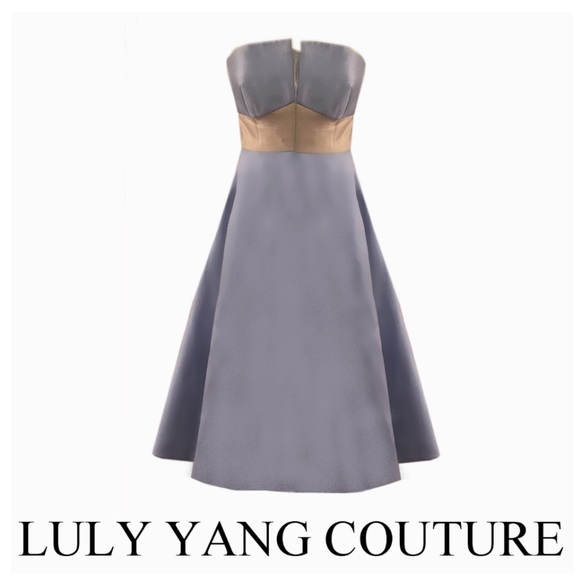 Luly Yang Couture Strapless Silk Full Skirt Dress - Picture 1 of 8